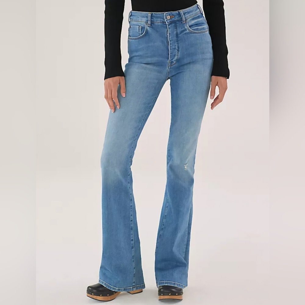 Anthropologie Light Blue High-Rise Flare Jeans